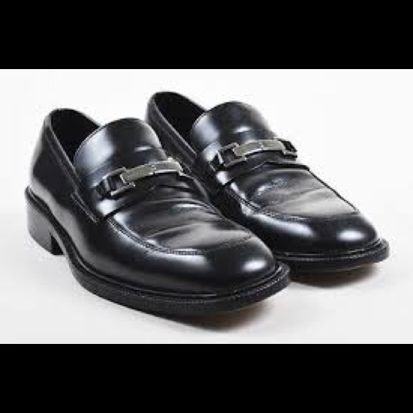 Gucci Other - Gucci Black Leather Silver Tone Buckle Loafers